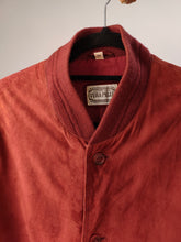 Load image into Gallery viewer, Vintage 100% suede leather bomber jacket red coat unisex women men 50 M-L
