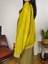 Load image into Gallery viewer, Vintage 100% suede leather bomber jacket yellow lime coat unisex women men 54 XL
