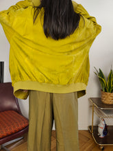 Load image into Gallery viewer, Vintage 100% suede leather bomber jacket yellow lime coat unisex women men 54 XL

