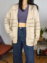 Load image into Gallery viewer, Vintage cotton blend cardigan beige green pattern knit knitted jacket women unisex men M-L
