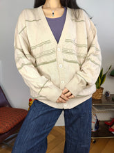 Load image into Gallery viewer, Vintage cotton blend cardigan beige green pattern knit knitted jacket women unisex men M-L
