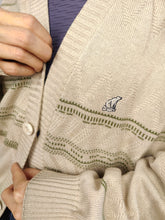 Load image into Gallery viewer, Vintage cotton blend cardigan beige green pattern knit knitted jacket women unisex men M-L
