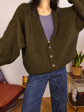 Load image into Gallery viewer, Vintage wool blend cardigan khaki green knit knitted jacket women unisex men L
