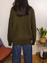 Load image into Gallery viewer, Vintage wool blend cardigan khaki green knit knitted jacket women unisex men L
