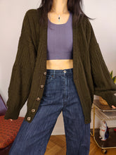 Load image into Gallery viewer, Vintage wool blend cardigan khaki green knit knitted jacket women unisex men L
