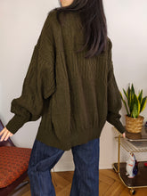 Load image into Gallery viewer, Vintage wool blend cardigan khaki green knit knitted jacket women unisex men L
