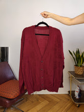 Load image into Gallery viewer, Vintage wool blend cardigan burgundy red knit knitted jacket L
