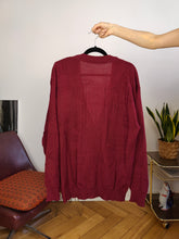 Load image into Gallery viewer, Vintage wool blend cardigan burgundy red knit knitted jacket L
