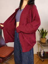 Load image into Gallery viewer, Vintage wool blend cardigan burgundy red knit knitted jacket L
