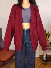 Load image into Gallery viewer, Vintage wool blend cardigan burgundy red knit knitted jacket L

