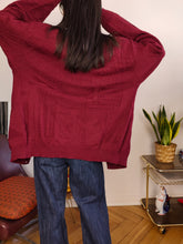 Load image into Gallery viewer, Vintage wool blend cardigan burgundy red knit knitted jacket L
