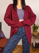 Load image into Gallery viewer, Vintage wool blend cardigan burgundy red knit knitted jacket L
