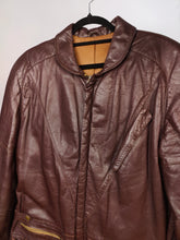 Load image into Gallery viewer, Vintage 100% leather coat jacket brown burgundy red padded women S-M
