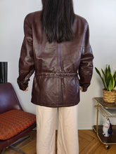 Load image into Gallery viewer, Vintage 100% leather coat jacket brown burgundy red padded women S-M
