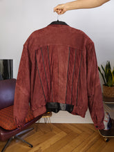 Load image into Gallery viewer, Vintage 100% suede leather bomber jacket burgundy red coat women men L-XL

