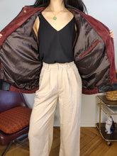 Load image into Gallery viewer, Vintage 100% suede leather bomber jacket burgundy red coat women men L-XL
