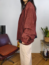 Load image into Gallery viewer, Vintage 100% suede leather bomber jacket burgundy red coat women men L-XL
