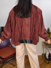 Load image into Gallery viewer, Vintage 100% suede leather bomber jacket burgundy red coat women men L-XL
