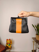 Load image into Gallery viewer, Vintage coin purse grandma bag black orange faux leather
