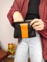 Load image into Gallery viewer, Vintage coin purse grandma bag black orange faux leather
