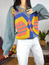 Load image into Gallery viewer, Vintage wool sweater S M | pullover knit knitted jumper blue orange geometric pattern Italy

