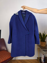 Load image into Gallery viewer, Vintage wool coat M - L | blue detachable hoodie winter midi jacket women
