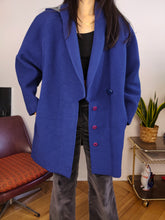 Load image into Gallery viewer, Vintage wool coat M - L | blue detachable hoodie winter midi jacket women
