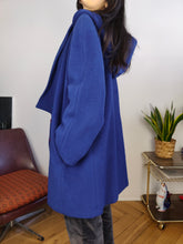 Load image into Gallery viewer, Vintage wool coat M - L | blue detachable hoodie winter midi jacket women
