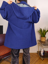 Load image into Gallery viewer, Vintage wool coat M - L | blue detachable hoodie winter midi jacket women

