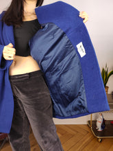 Load image into Gallery viewer, Vintage wool coat M - L | blue detachable hoodie winter midi jacket women

