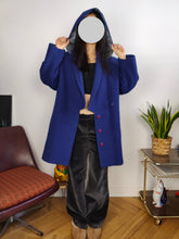 Load image into Gallery viewer, Vintage wool coat M - L | blue detachable hoodie winter midi jacket women
