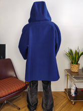 Load image into Gallery viewer, Vintage wool coat M - L | blue detachable hoodie winter midi jacket women
