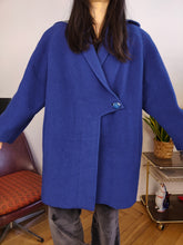 Load image into Gallery viewer, Vintage wool coat M - L | blue detachable hoodie winter midi jacket women
