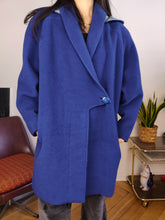 Load image into Gallery viewer, Vintage wool coat M - L | blue detachable hoodie winter midi jacket women

