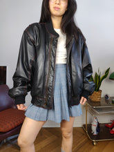 Load image into Gallery viewer, Vintage leather jacket M L | bomber black padded coat women unisex men

