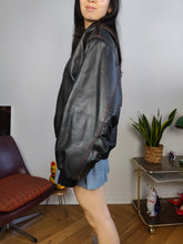 Load image into Gallery viewer, Vintage leather jacket M L | bomber black padded coat women unisex men
