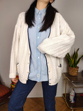 Load image into Gallery viewer, Vintage cotton cardigan M L | white college cable knit knitted jacket women
