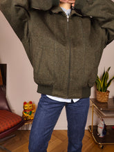 Load image into Gallery viewer, Vintage wool bomber jacket L | khaki green winter coat unisex men
