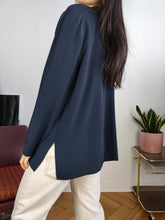 Load image into Gallery viewer, Vintage silk shirt blouse S-M | navy blue long sleeve button up plain Mario Borgioli women
