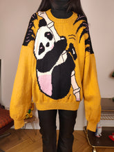 Load image into Gallery viewer, Vintage knit sweater XL XXL | pullover panda animal knitted jumper yellow
