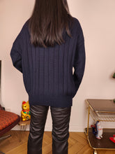 Load image into Gallery viewer, Vintage wool cardigan M | navy blue cable knit knitted golf sweater jacket women men unisex
