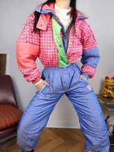 Load image into Gallery viewer, Vintage Duibos ski suit XS S | snow snowboard winter pink purple checker sport jumpsuit women
