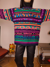 Load image into Gallery viewer, Vintage wool sweater M | pullover knit knitted jumper black colorful pattern
