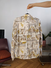 Load image into Gallery viewer, Vintage viscose blouse shirt M-L | white beige print pattern long sleeve Top Fashion women
