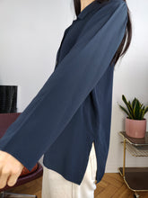 Load image into Gallery viewer, Vintage silk shirt blouse S-M | navy blue long sleeve button up plain Mario Borgioli women

