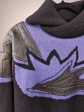 Load image into Gallery viewer, Vintage 80s wool sweater S | pullover knit knitted jumper black purple patch neck
