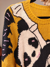 Load image into Gallery viewer, Vintage knit sweater XL XXL | pullover panda animal knitted jumper yellow
