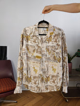Load image into Gallery viewer, Vintage viscose blouse shirt M-L | white beige print pattern long sleeve Top Fashion women
