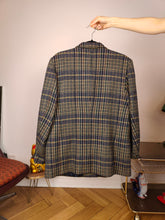 Load image into Gallery viewer, Vintage wool blazer jacket S M | check checker tartan khaki green brown Hucke
