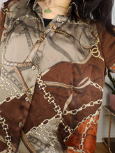 Load image into Gallery viewer, Vintage blouse shirt L | satin like brown bronze chains baroque print pattern long sleeve
